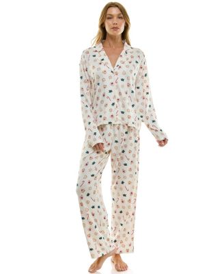 Women's Long Sleeve Top and Bottom 2-Piece Notch Collar Set