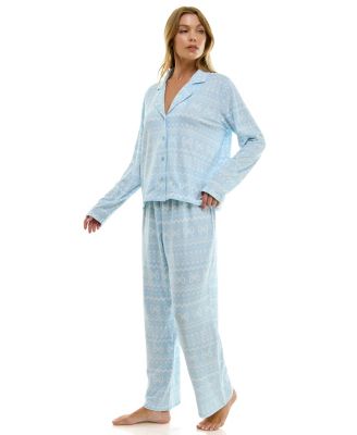 Women's Long Sleeve Top and Bottom 2-Piece Notch Collar Set