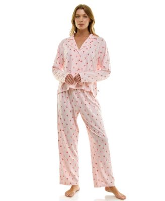 Women's Long Sleeve Top and Bottom 2-Piece Notch Collar Set