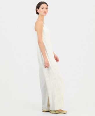 Juniors' Crochet-Bust Sleeveless Jumpsuit