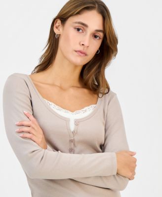 Juniors' Layered-Look Henley Top