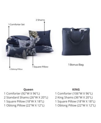 Forget Me Not 100% Cotton Sateen 5 Piece Reversible Comforter Set, Queen