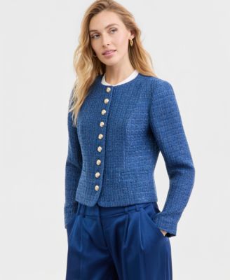 Women's Boucl&eacute; Tweed Cropped Jacket & Satin Pleat-Front Wide-Leg Pants