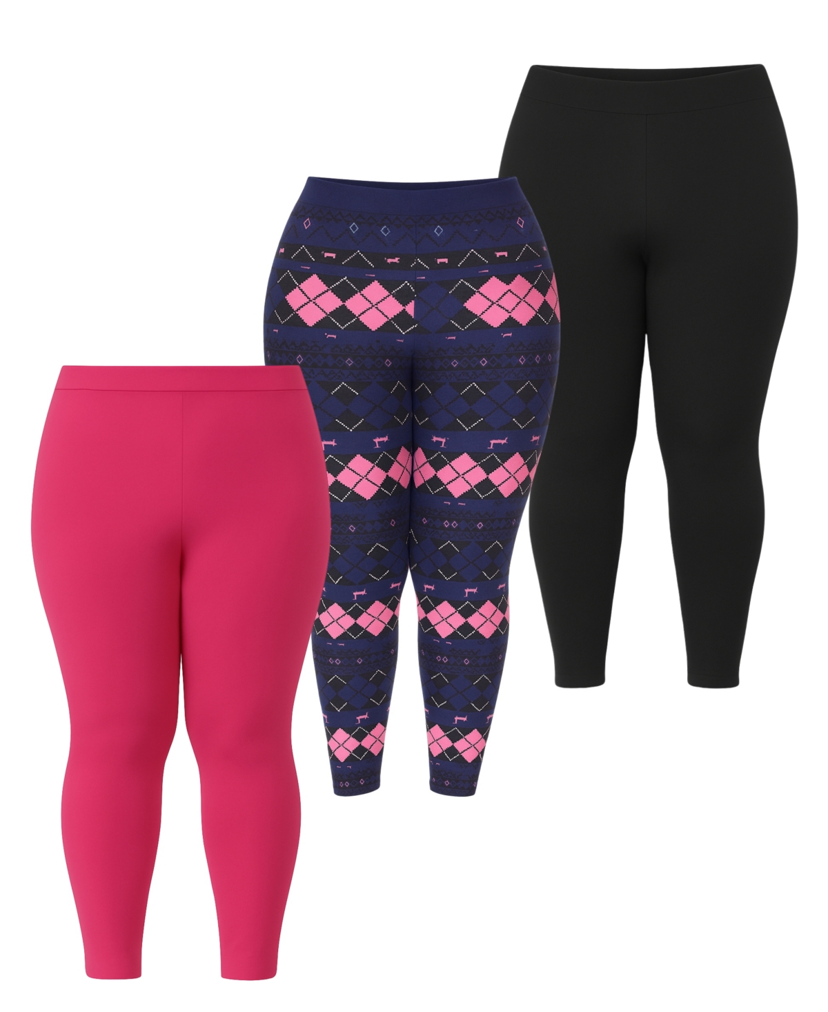 White Mark Plus Size Holiday Legging Pants, 3-pack In Multi
