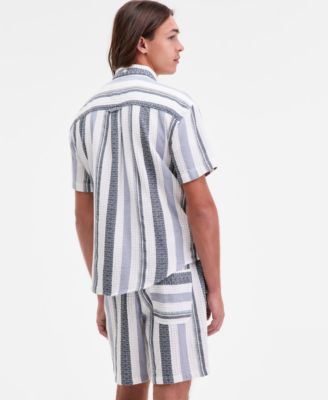 Men's Short-Sleeve Textured Striped Popover Shirt, Macy's Exclusive