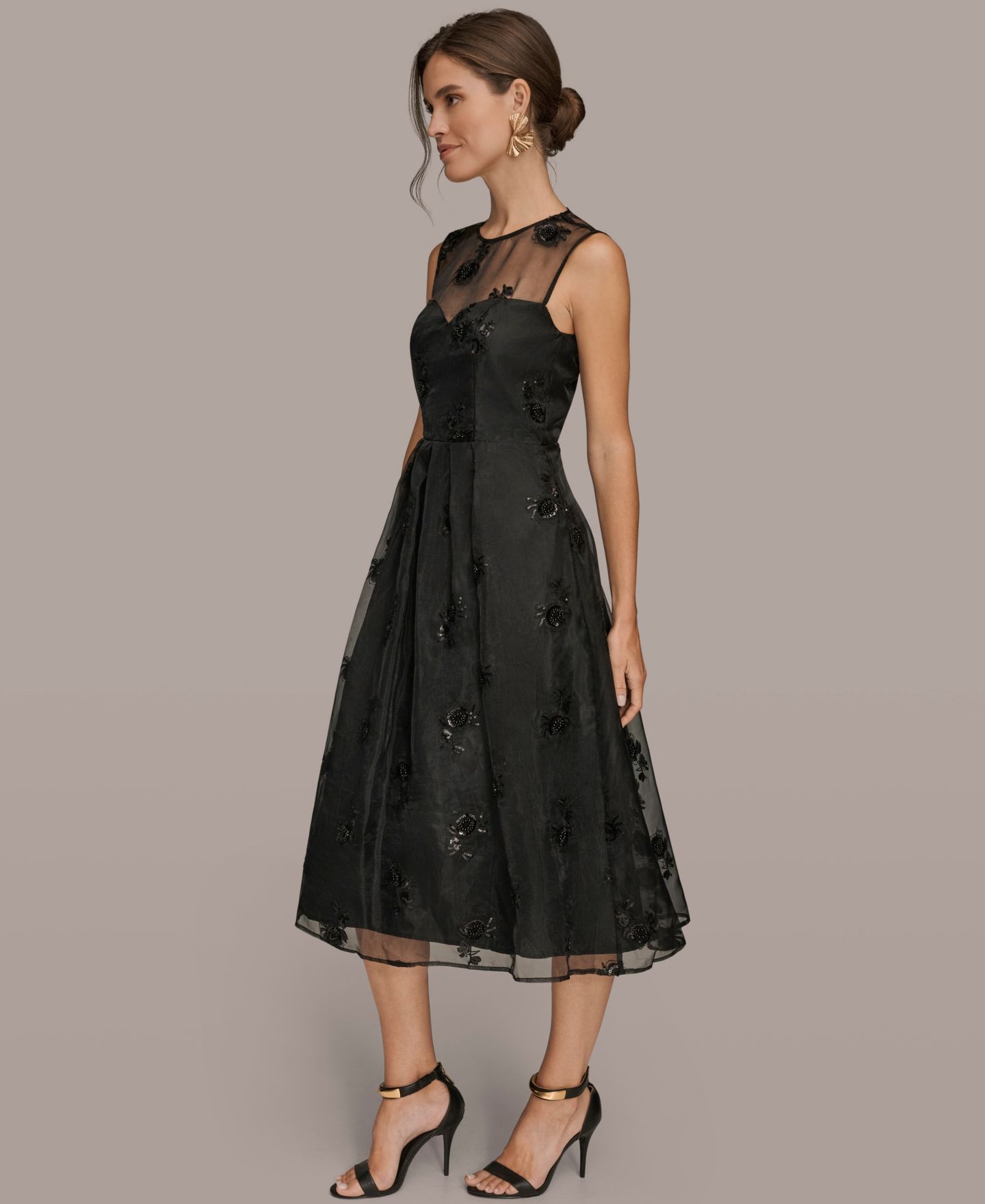 Женское платье Donna Karan New York Sleeveless Illusion Cocktail, цвет: Чёрный — фото 3