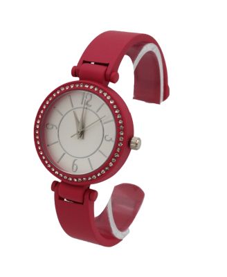 Hot Pink Solid Colors And Rhinestone Detail Bangle Watch