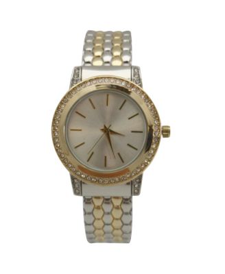 Two Tone Solid And Rhinestones Bangle Watch