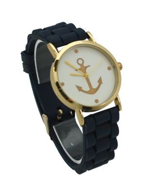 Navy Anchor Emblem Silicone Band Watch