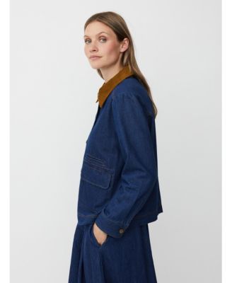 Women's Long Sleeve Velvet Collared Denim Jacket