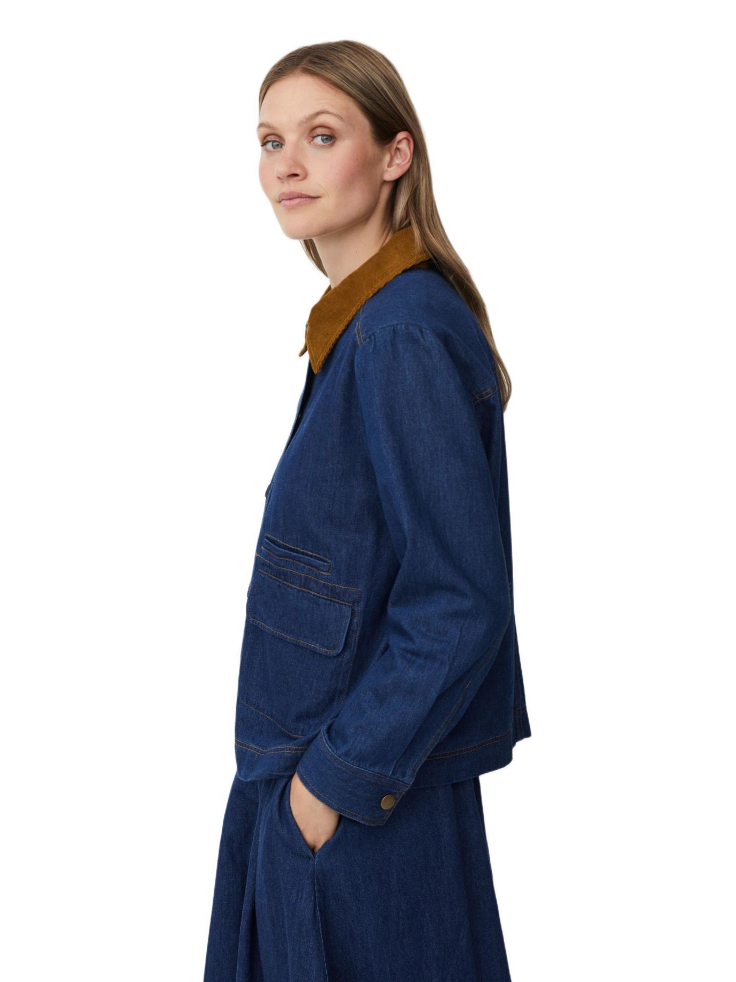 Женская куртка Masai Copenhagen Long Sleeve Velvet Collared Denim Jacket, цвет: Тёмный джинсовый — фото 2