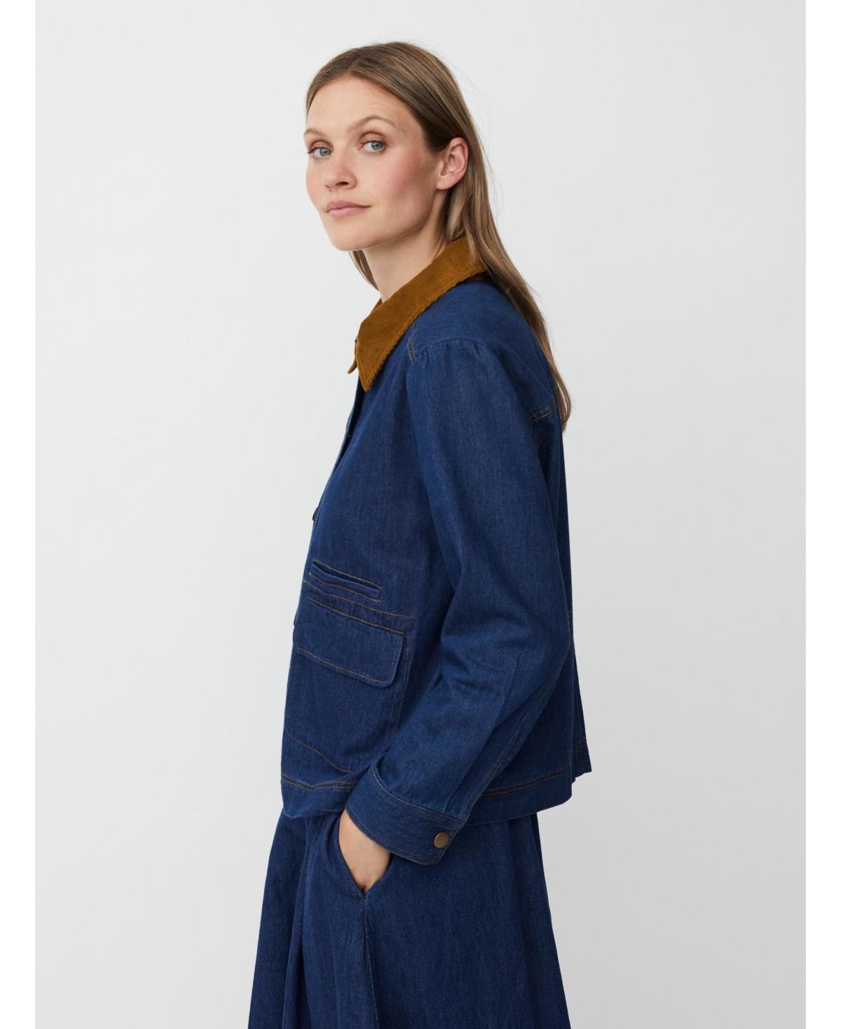 Masai Copenhagen Women's Long Sleeve Velvet Collared Denim Jacket