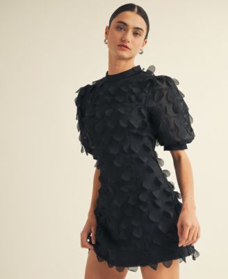 Women’s Crew Neck Puff Sleeve Mini Dress