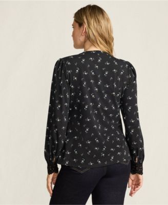 Women's Lightweight Jersey Long Sleeve Button Front Pintuck Top