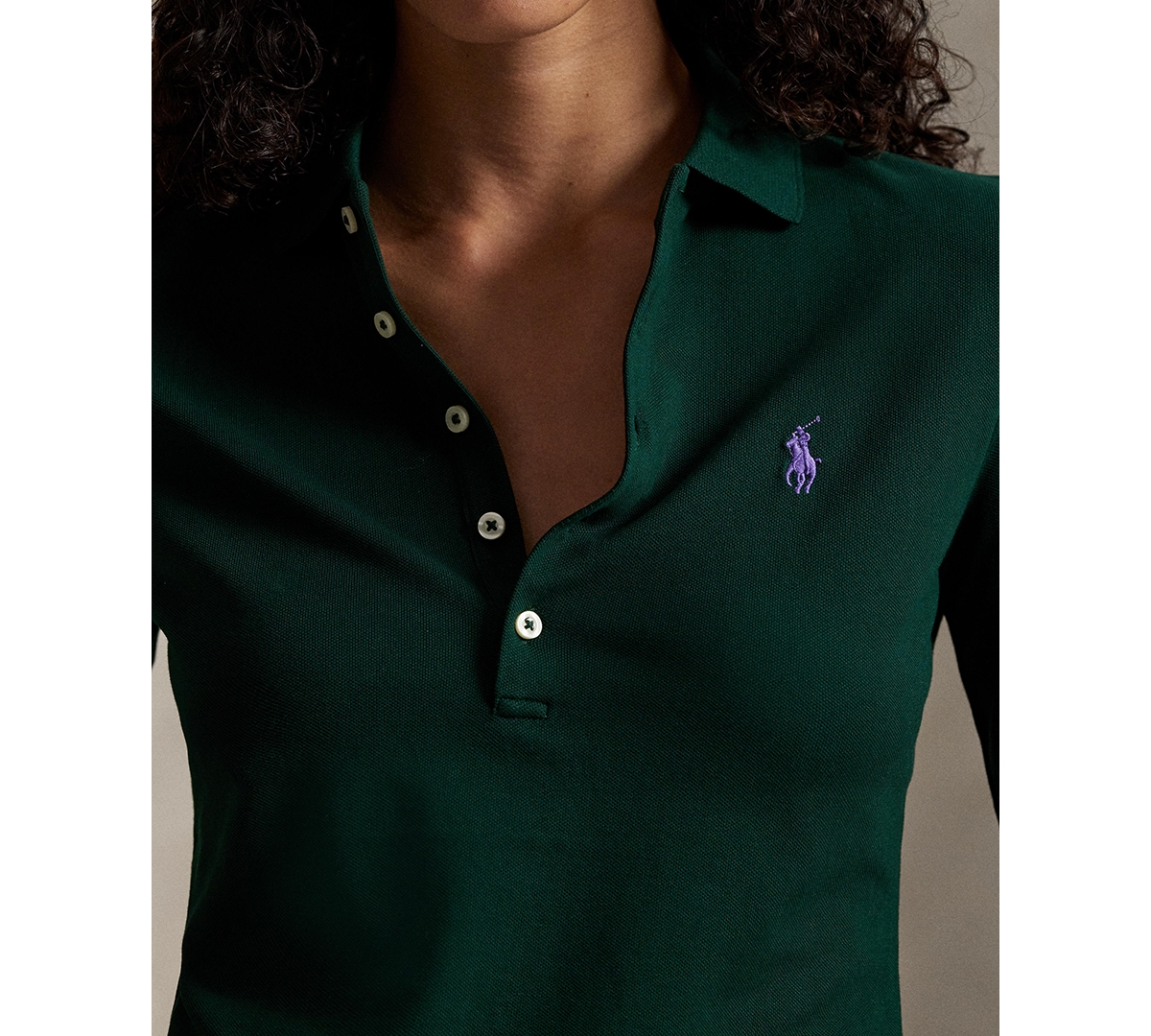 Polo Ralph Lauren Women's Polo Collar Long Sleeves Top In Green