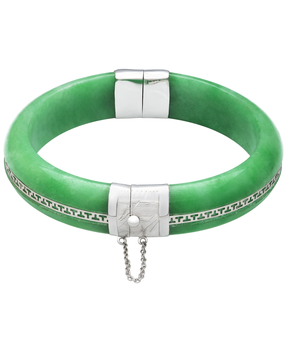 Macy's Green Jadeite Dyed Color Bangle Bracelet in Sterling Silver