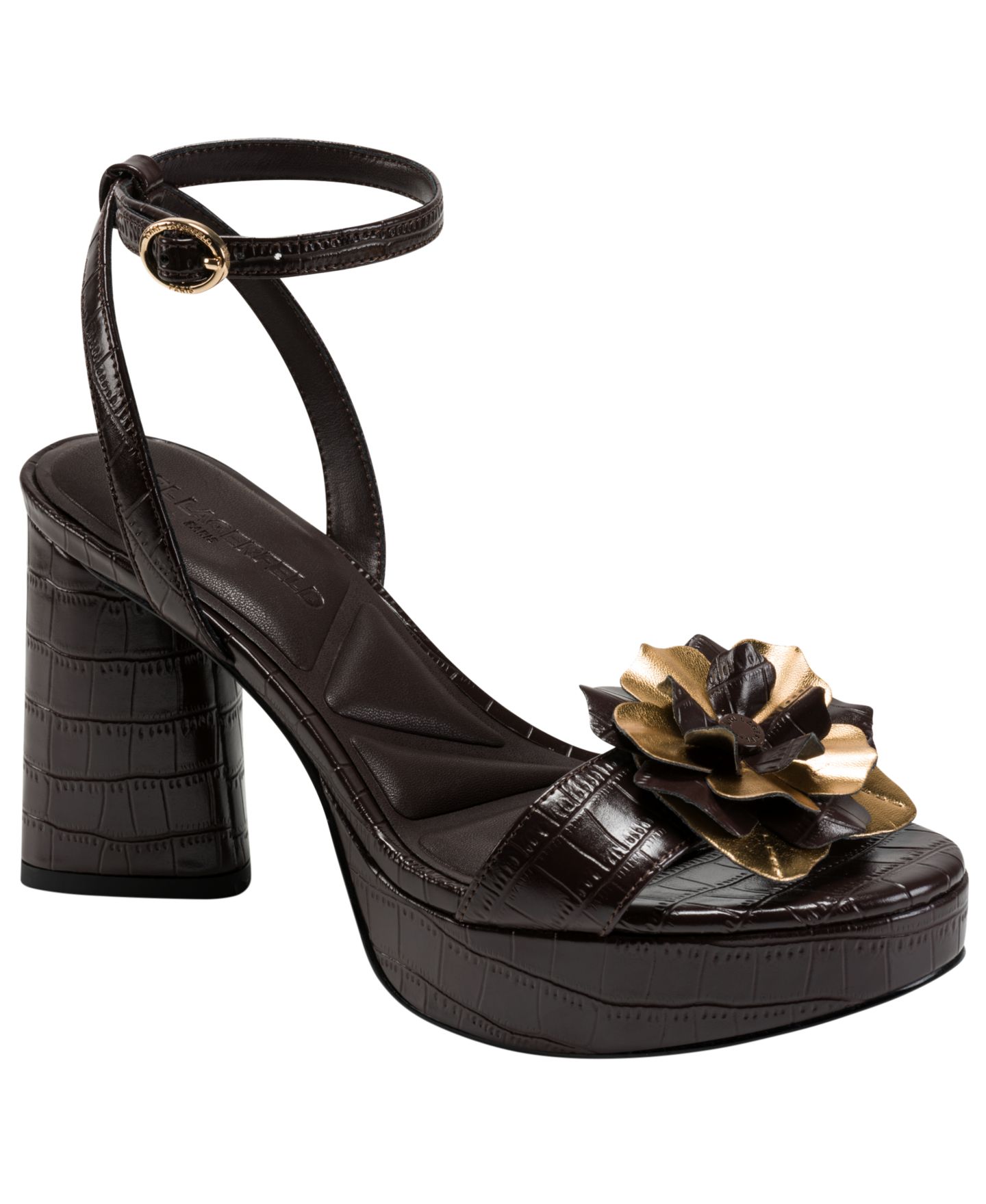 Женские сандалии KARL LAGERFELD PARIS Haden Logo Sequin Dress Sandals, цвет: Шоколадный — фото 1