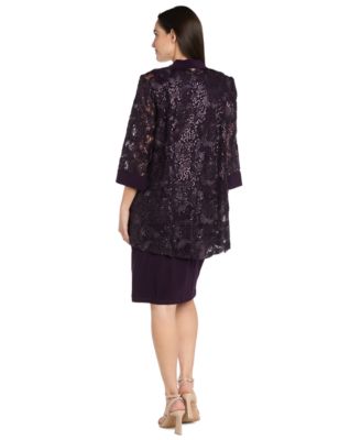 Petite 2-Piece Embroidered and Sequin Cutout Jacket with Tank Dress