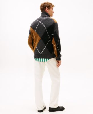 Men's Roll-Neck Argyle Sweater