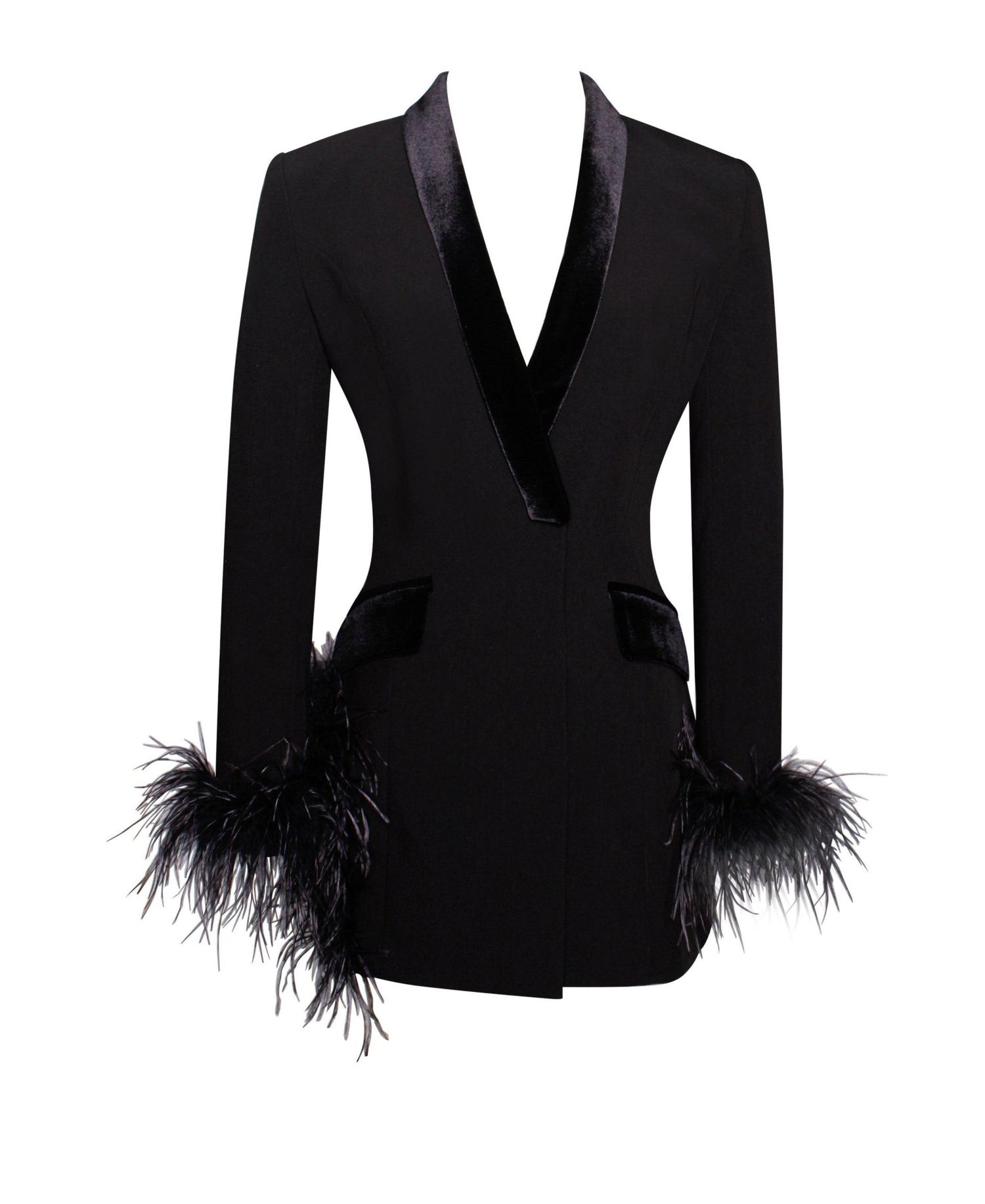 Women's Madeline Black Feather Trim Blazer Dress