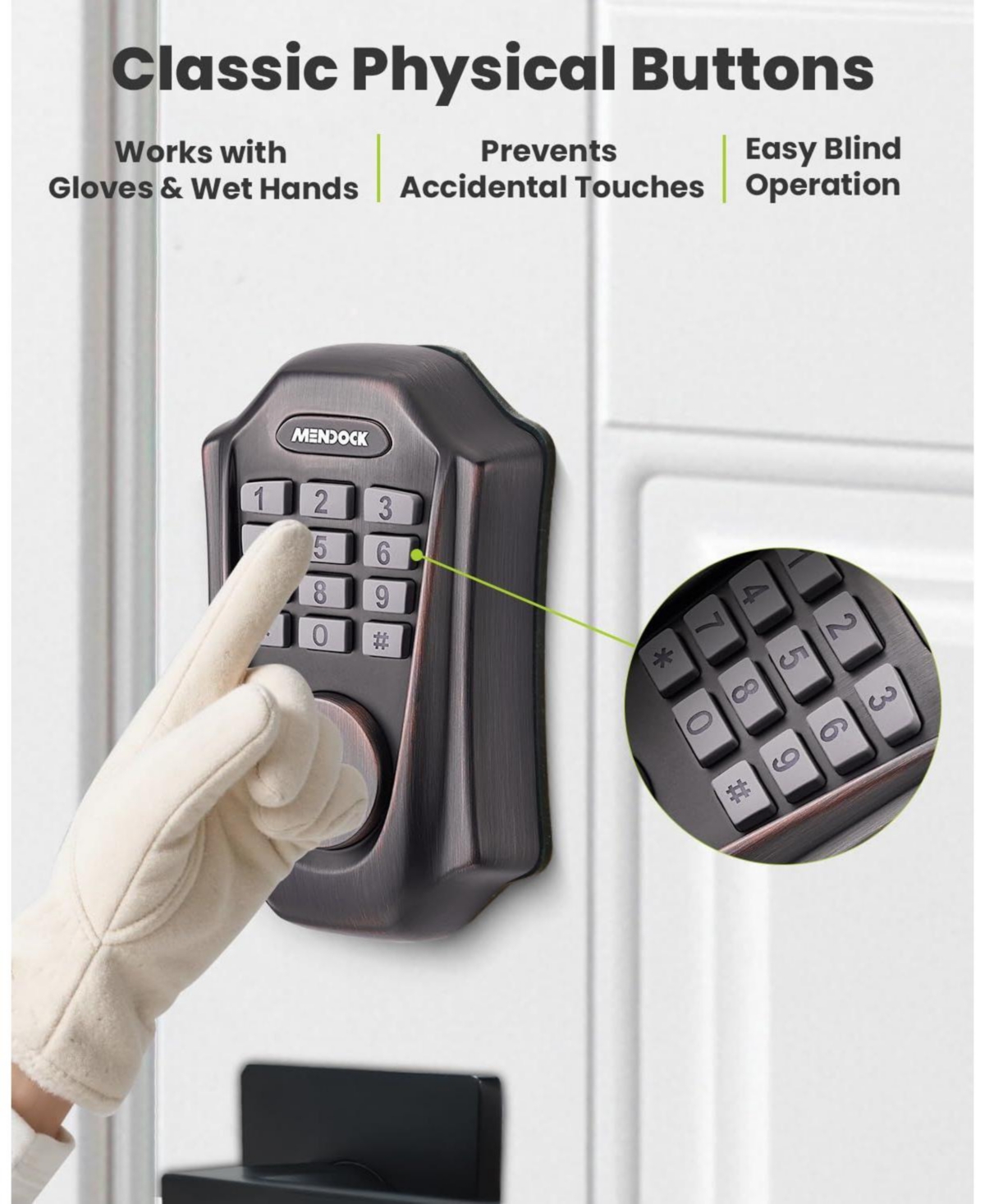 Zachvo Keyless-Entry Smartphone Bluetooth Deadbolt Smart Lock with Touch Keypad, Auto-Lock, IP54 Waterproof, Venetian Bronze