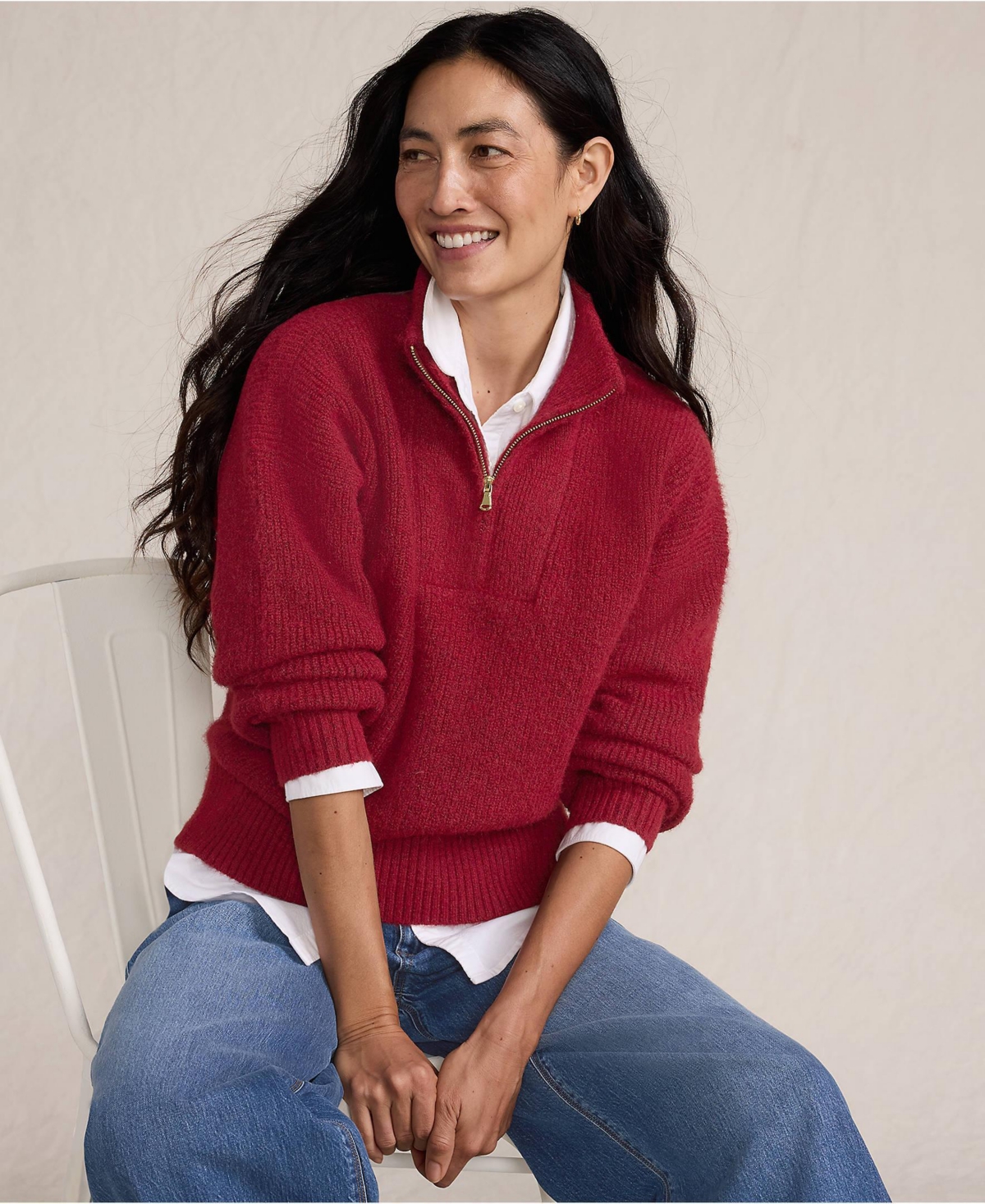 Lands' End Women's Fuzzy Wedged Quarter Zip Sweater