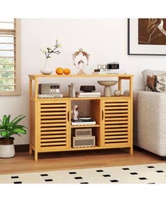 Bamboo Bathroom Cabinet 2-Door Storage Organizer w/ Shelves for Living Room