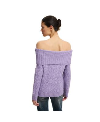 Women's Fluffy Cable Off Shoulder Knit