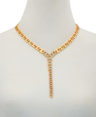 Glass Stone Pave Y-Drop Necklace (also in Silver-Tone)