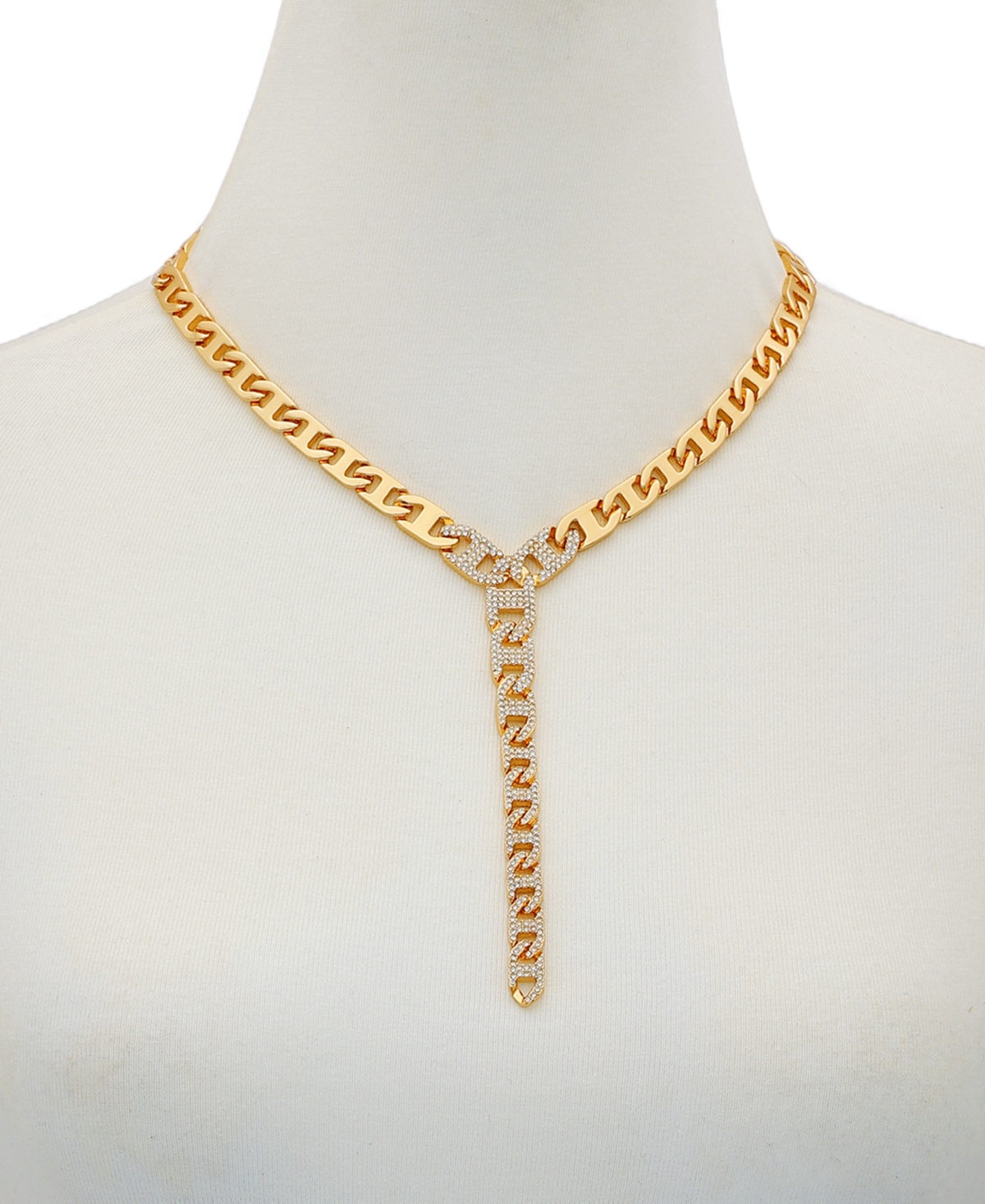 Guess Glass Stone Pave Y-drop Necklace (also In Silver-tone) In Gold