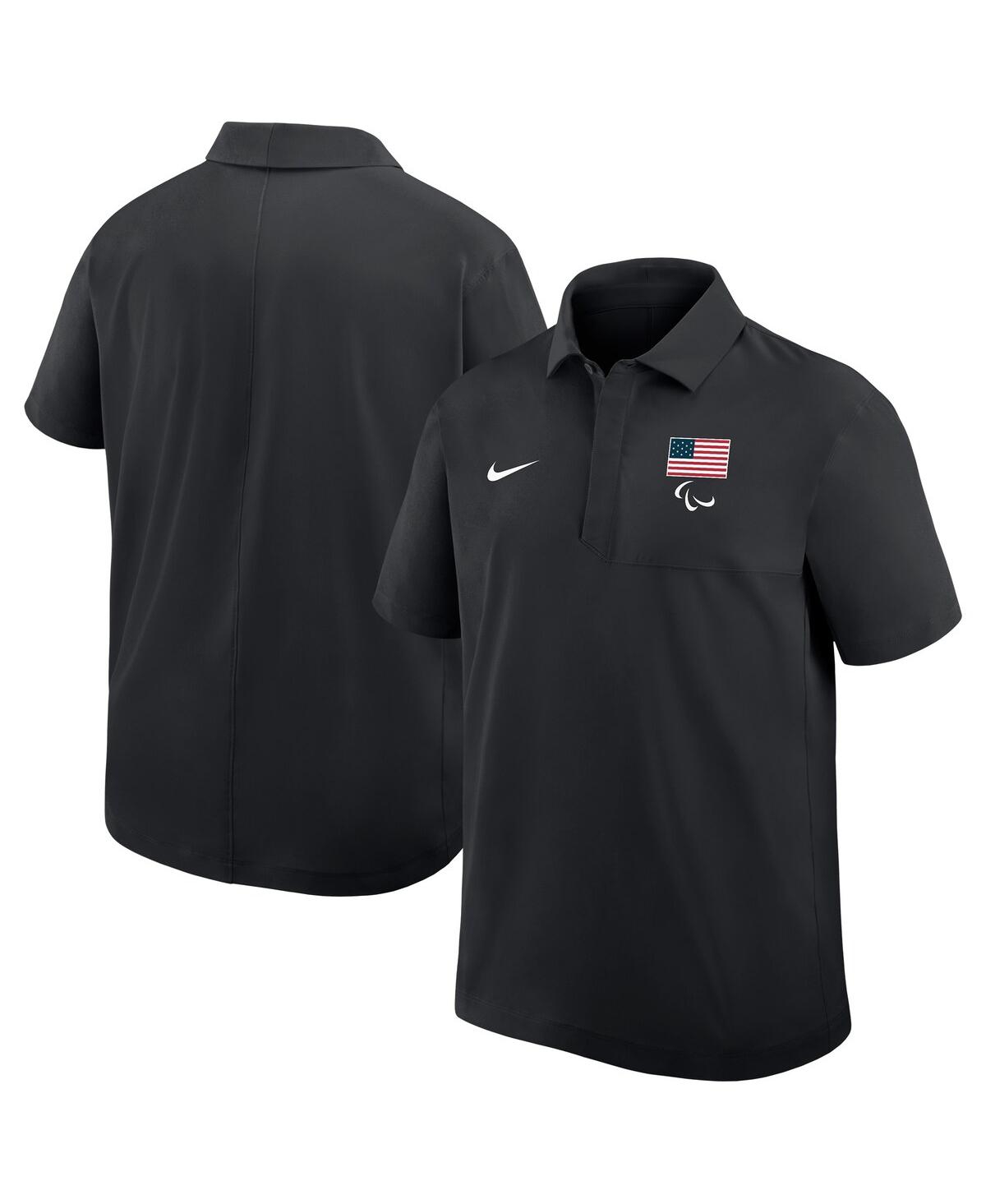 Nike Men's Black U.s. Paralympics Woven Polo Shirt In Black