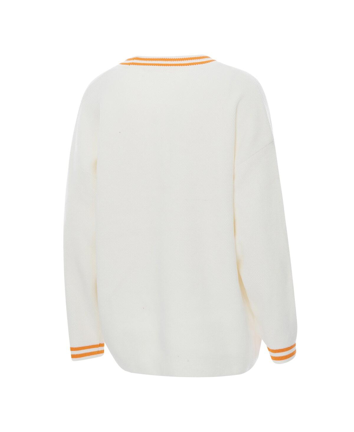 Zoozatz Women's Cream Tennessee Volunteers Striped Knit Button-up Cardigan Sweater In White