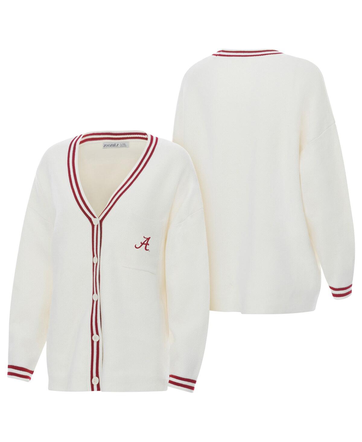 ZooZatz Women's Cream Alabama Crimson Tide Striped Knit Button-Up Cardigan Sweater