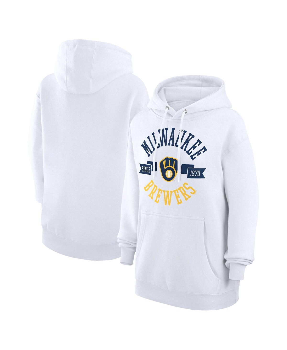 G-iii 4her By Carl Banks Women's White Milwaukee Brewers City Graphic Pullover Hoodie In White