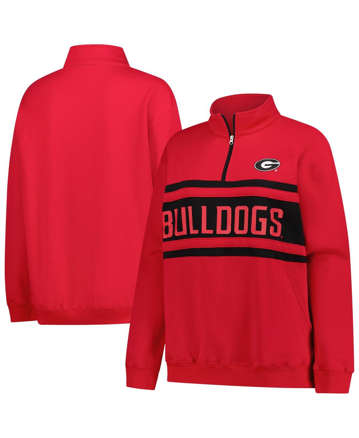 Fanatics Women's Red/black Georgia Bulldogs Plus Size Quarter-zip Pullover Hoodie In Red
