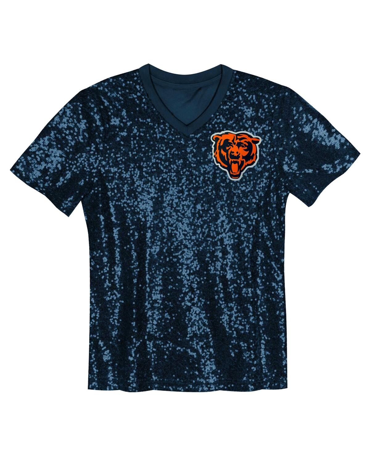 Outerstuff Big Girls Navy Chicago Bears Wordmark Sequin V-neck Top In Blue