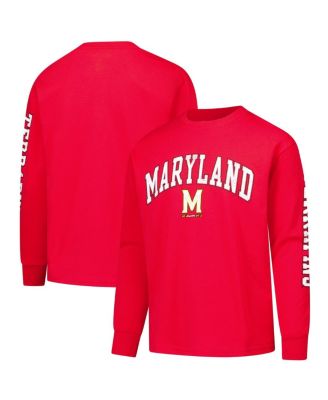 Champion - Big Boys and Girls Red Maryland Terrapins Distressed Arch Over Logo Long Sleeve T-Shirt