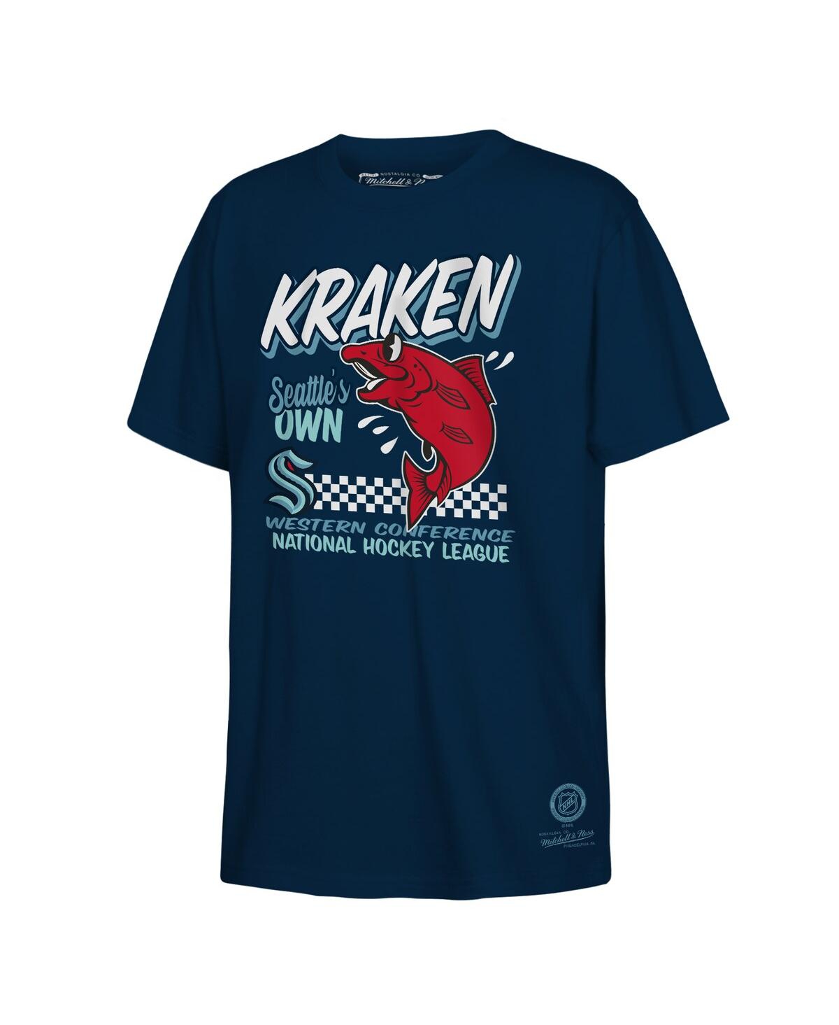Mitchell & Ness Big Boys And Girls Blue Seattle Kraken Concession Stand T-shirt In Animal Print