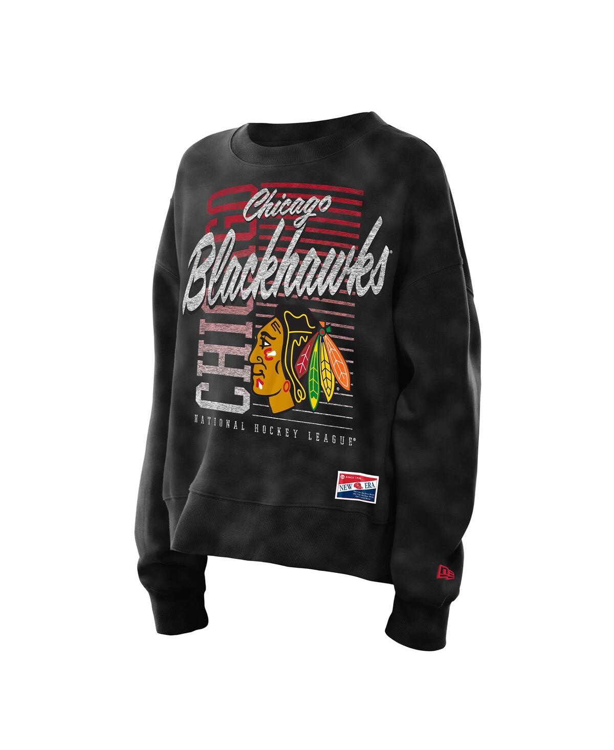 New Era Women's Black Chicago Blackhawks Oversized Throwback Mineral Wash Sweatshirt In Black