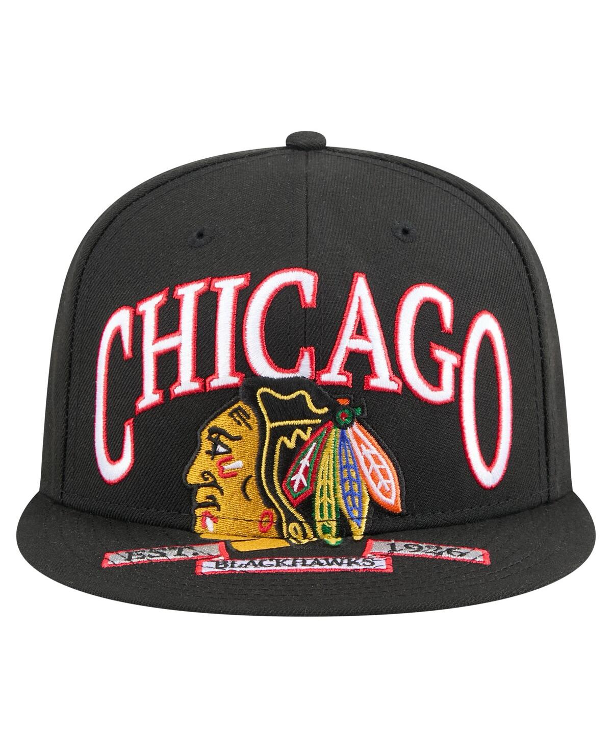 New Era Men's Black Chicago Blackhawks Oversized Arch 59Fifty Fitted Hat