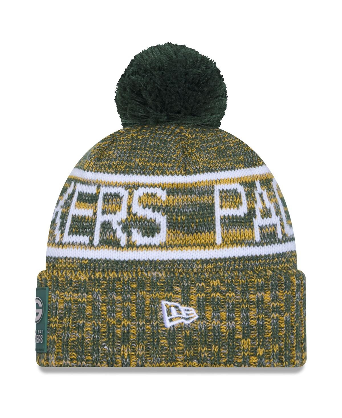 New Era Men's Green Green Bay Packers 2025 Sideline Cold Weather Cuffed Pom With Knit Hat In Green