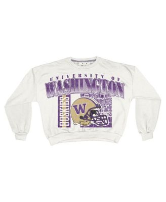 Women's White Washington Huskies Oversized Janice Retro Waist-Length Sweatshirt