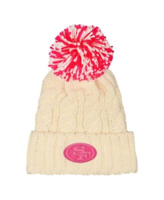 Outerstuff - Girls White San Francisco 49ers Cable Cuffed Knit Hat with Pom