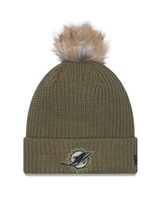 New Era - Women's Dark Green Miami Dolphins 2025 Salute to Service Cuffed Knit Hat with Pom