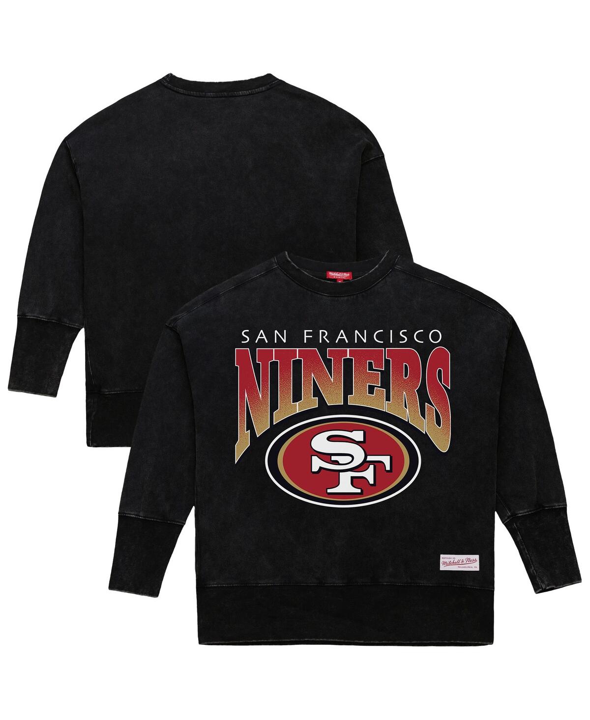 Mitchell & Ness Women's Black San Francisco 49ers Delineate Mineral Wash Crewneck Sweatshirt In Black