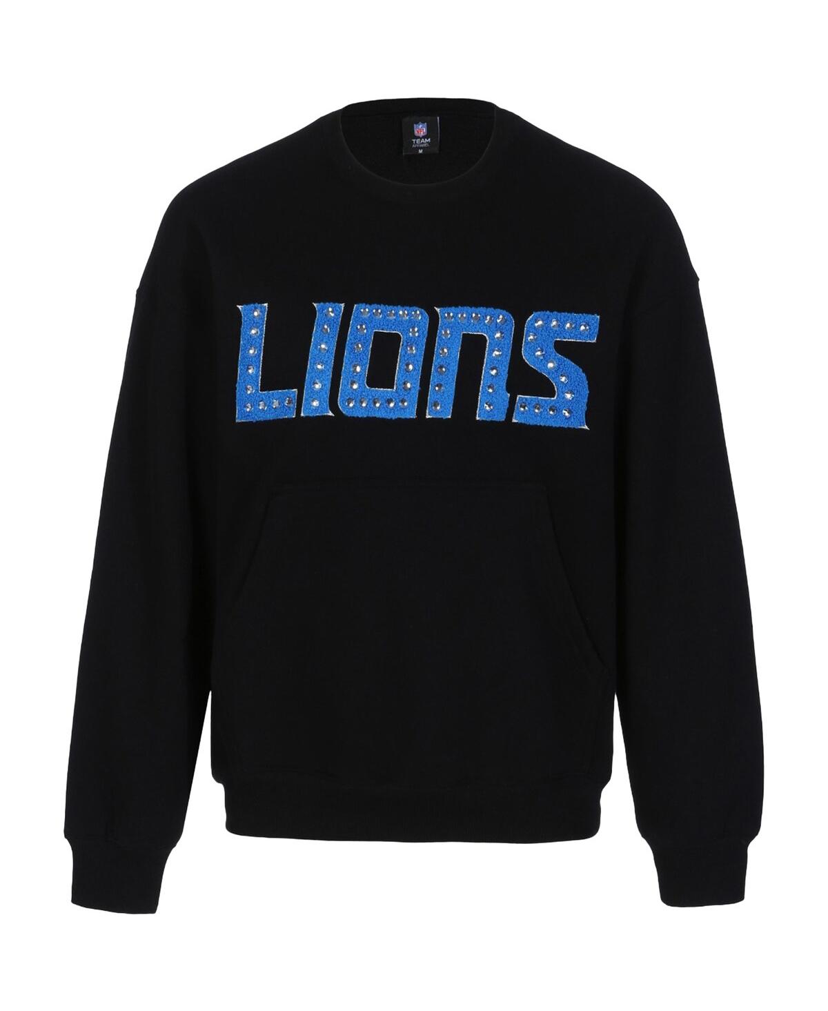 Cuce Women's Black Detroit Lions Chenille Jeweled Sweatshirt In Multi