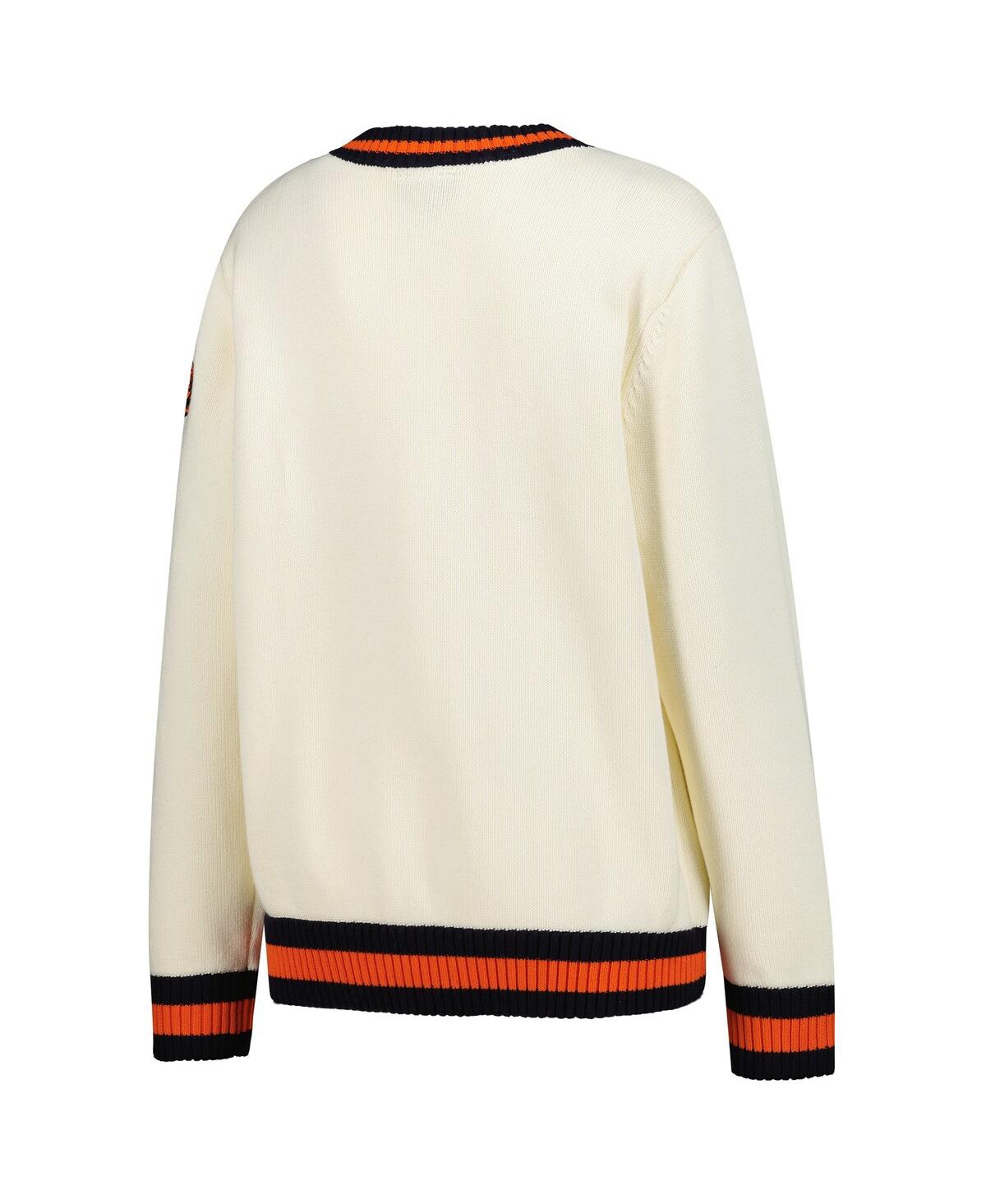 The Wild Collective Women's Cream Chicago Bears Jacquard V-neck Sweater In White