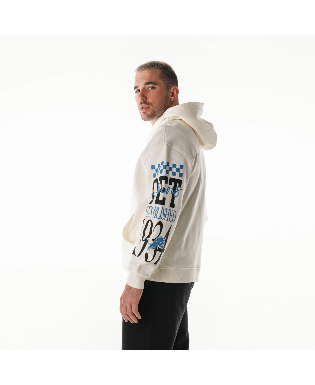 The Wild Collective Men's And Women's Cream Detroit Lions Stacked Graphic Sleeve Fleece Hoodie In White
