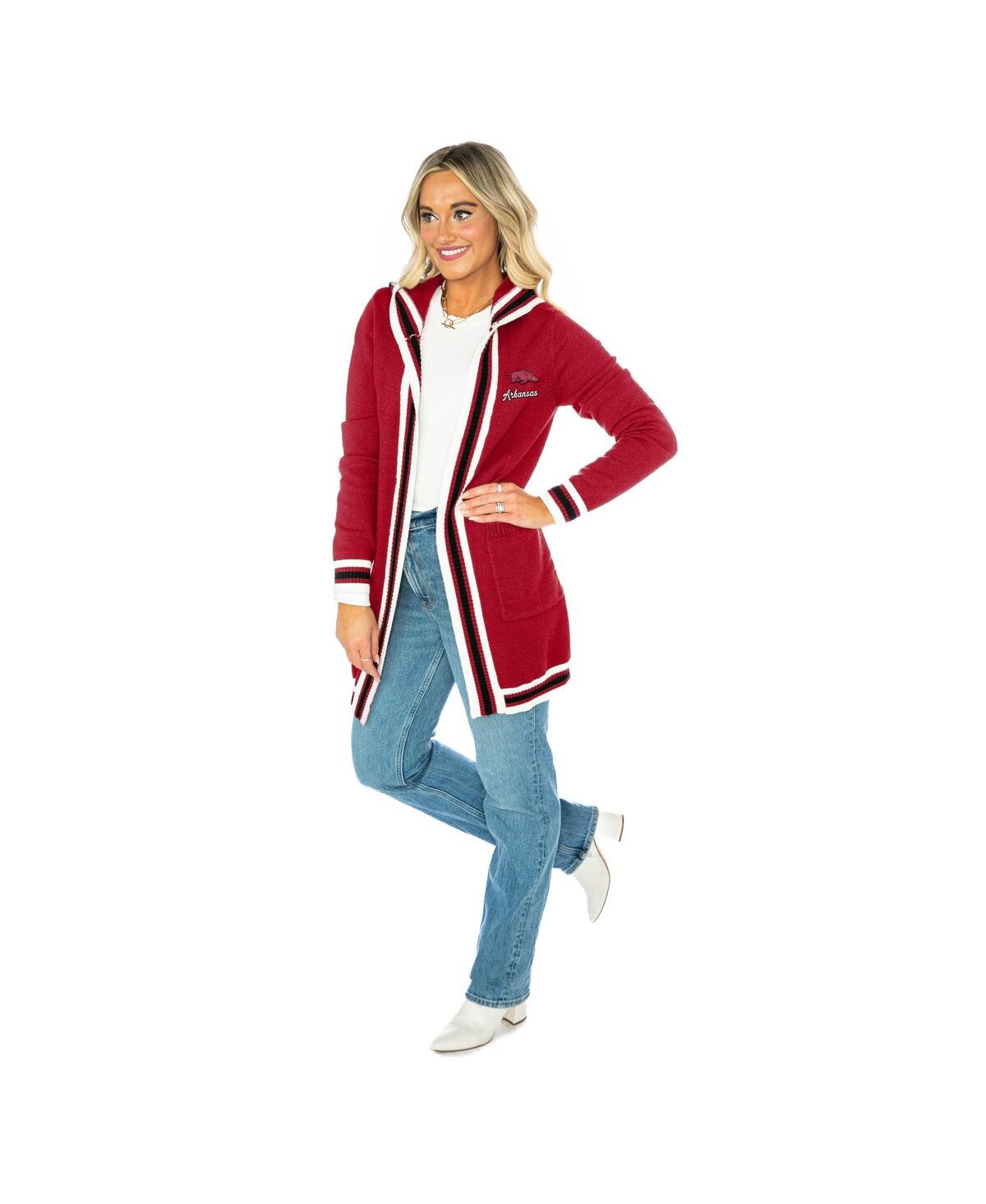 Gameday Couture Women's Crimson Arkansas Razorbacks Tri-blend Rounded Stripe Cardigan Sweater In Red