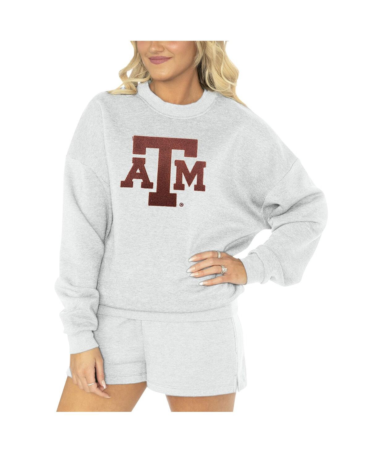 Gameday Couture Women's 2-piece Ash Texas A&m Aggies Team Effort Pullover Sweatshirt Shorts And Sleep Set In Animal Print